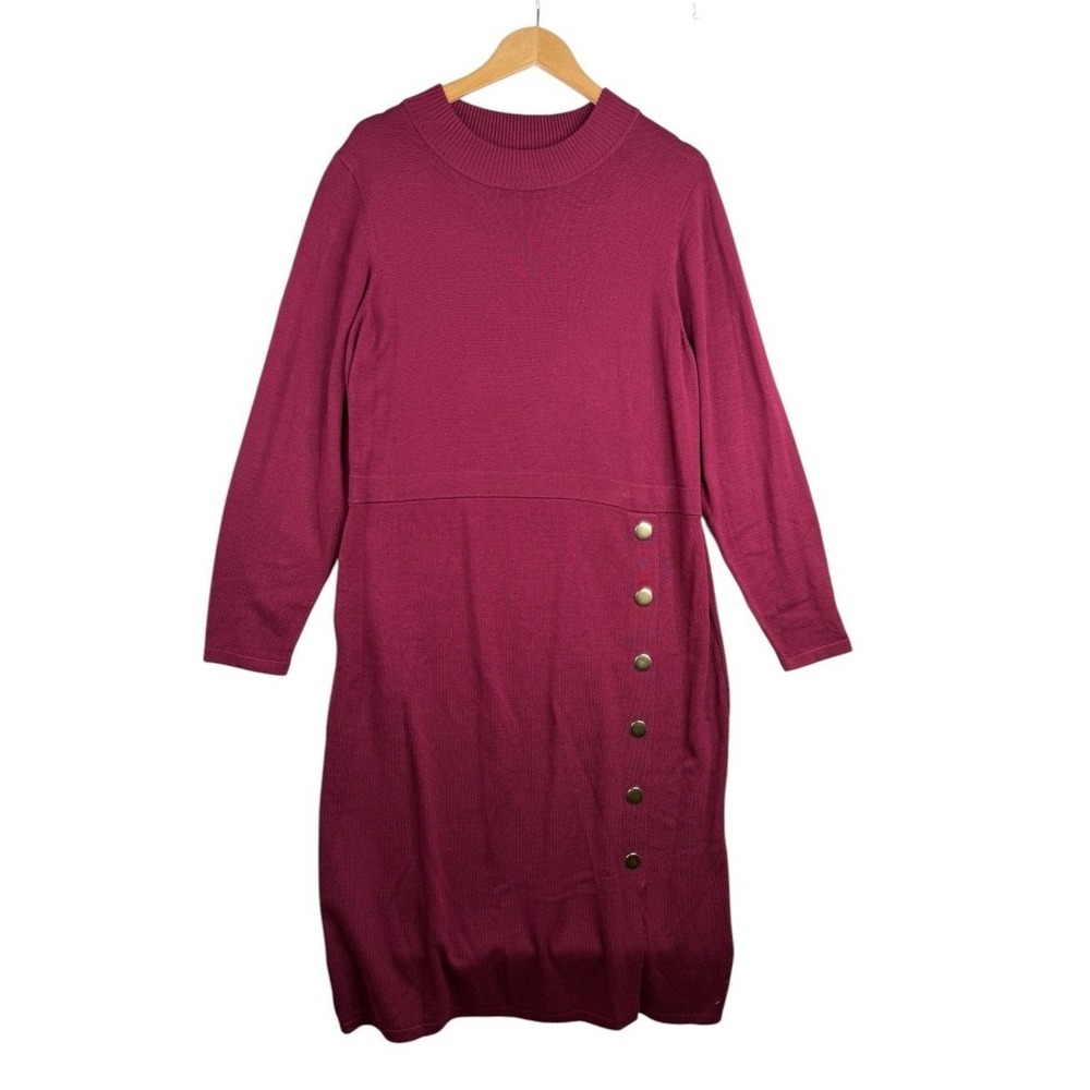 NWT Maia Womens Long Sleeve Midi Sweater Dress Size XL Wine Red